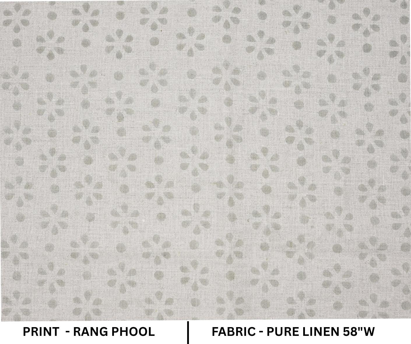 Handcrafted Gray Mini Rang Phool Print in Pure Linen Fabric 58" wide for Roman Shade