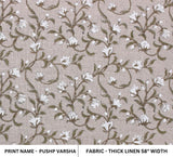 Thick Linen Hand Block Printed Silver Pink Floral Fabric for Cushions, Pillow Covers - Pushp Varsha