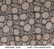 Linen Block Print Fabric 58 Inch Width Heavy Linen Natural Base Color Creative Handcrafted Floral Design To Make Curtains and Drapes Upholstery Pillow Covers Tablecloths and Runners Bedding Tote Bag by Fabritual