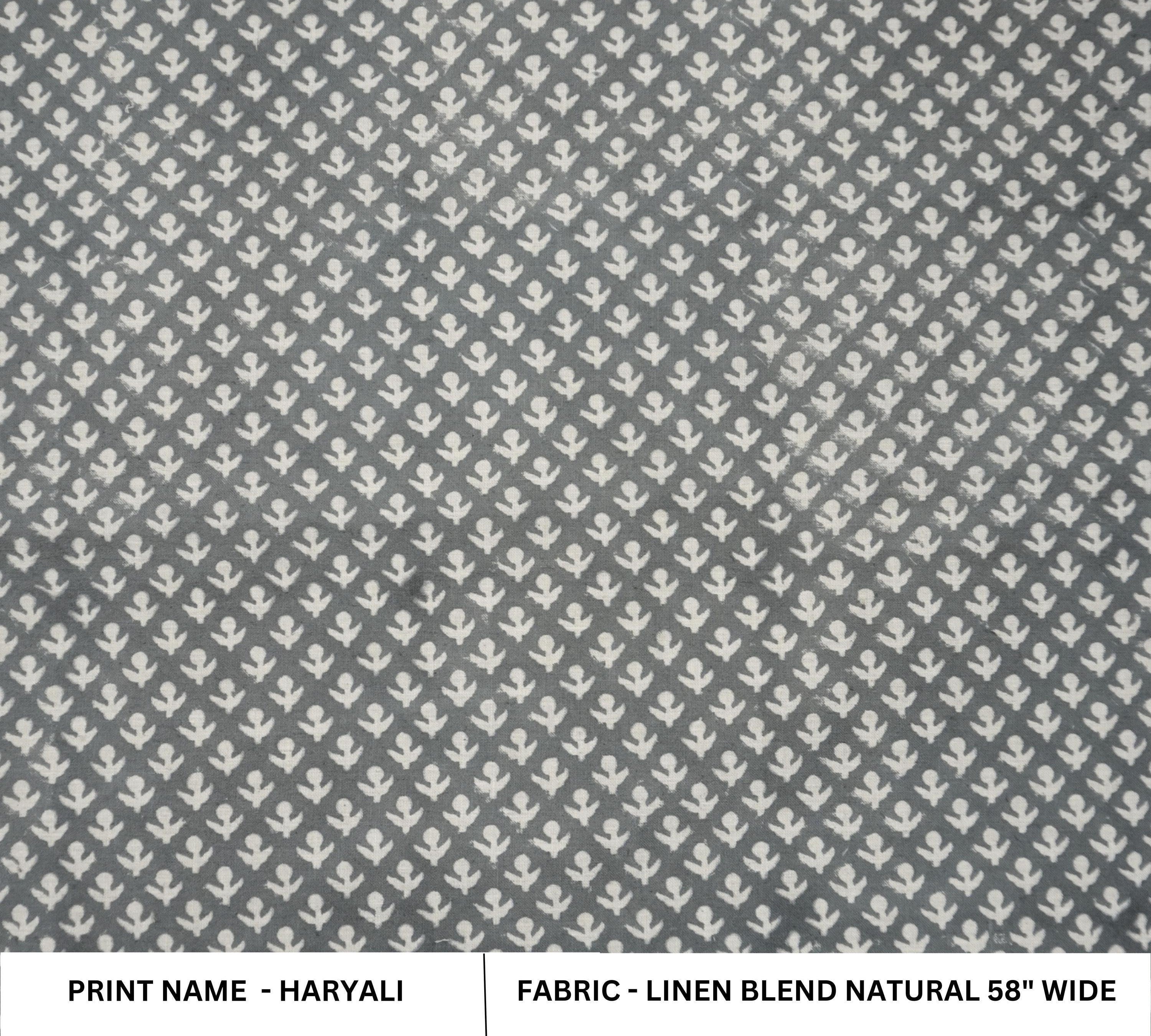 Linen Blend Block Print Fabric 58" Wide Lightweight Natural Base for Curtains and Bedding, lightweight Linen Blend Block Printed Fabric for Upholstery and Drapes by Fabritual.