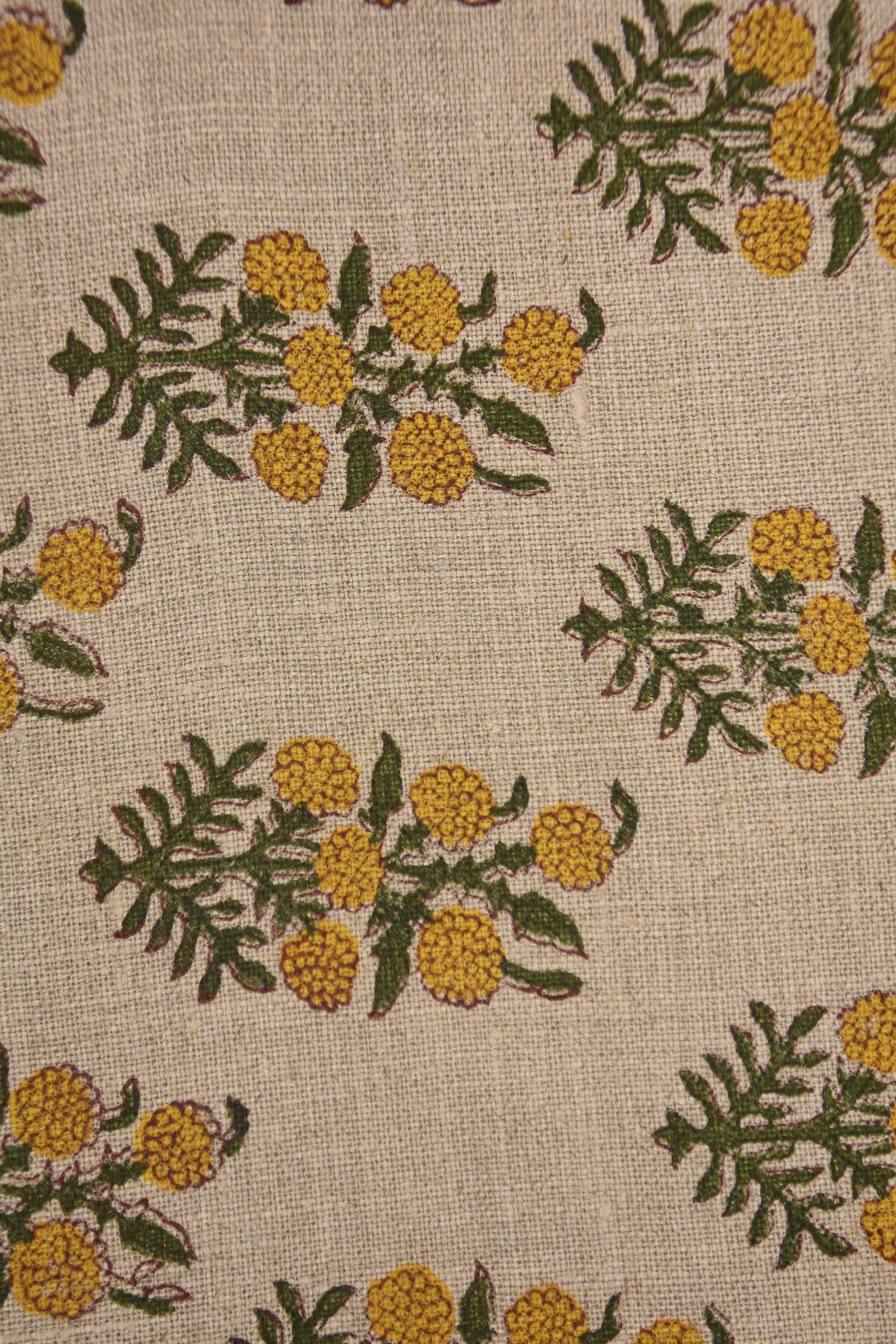 Linen Block Print Fabric 58 Inch Width Heavy Weight Linen Natural Base Color Curtains and Drapes Upholstery Handmade Art Pillow Covers Tablecloths and Runners Bedding Tote Bag Lampshades by Fabritual