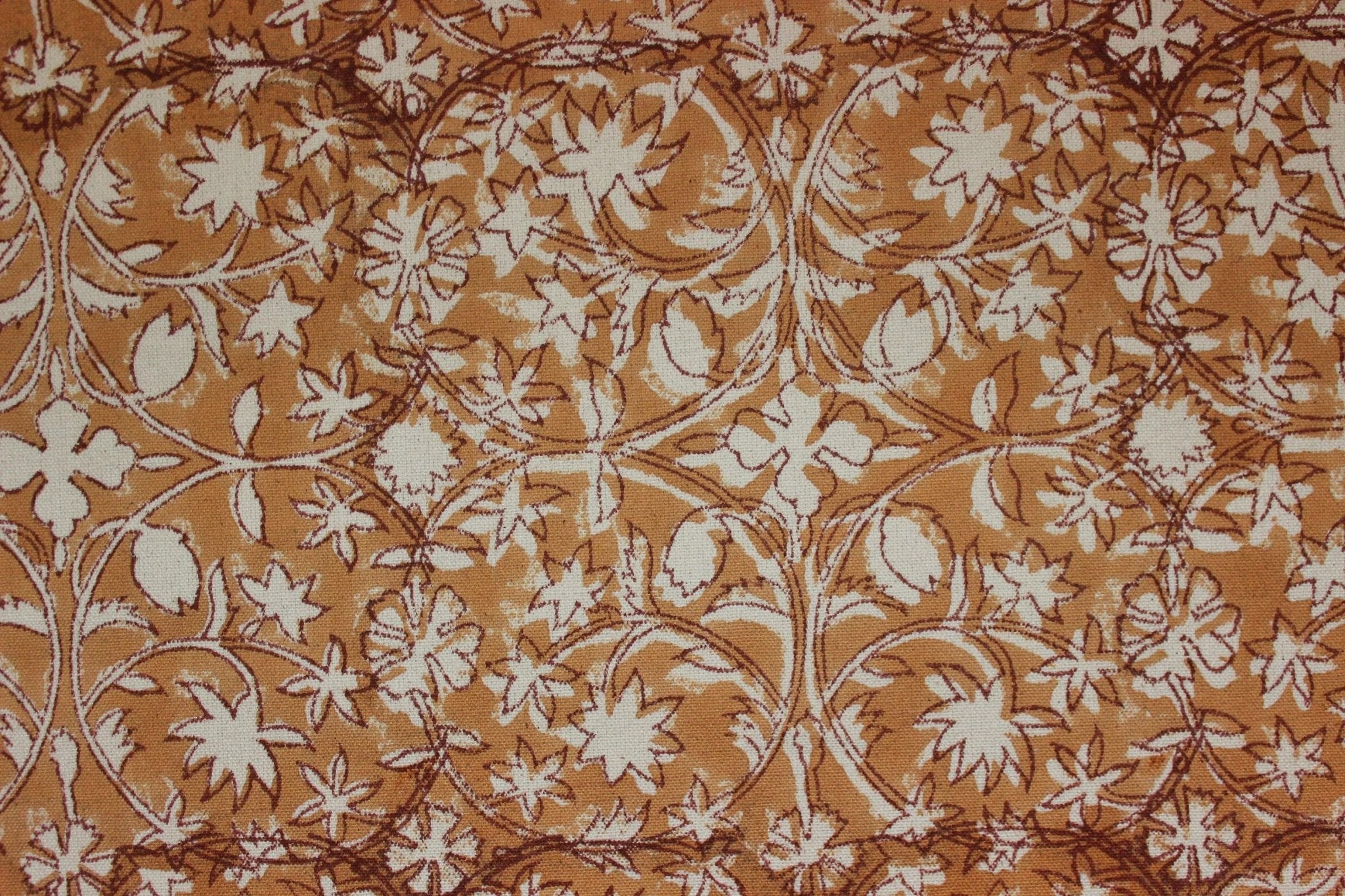 Cotton Block Print Fabric 50 Inch Width Medium Weight Duck Canvas Beige Base Color Curtains and Drapes Tablecloths and Runners Bedding Tote Bag Lampshades Napkins by Fabritual