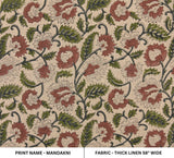 Indian Block Print Art Green and Brown Floral Thick Linen 58" wide Fabric - Mandakani Design