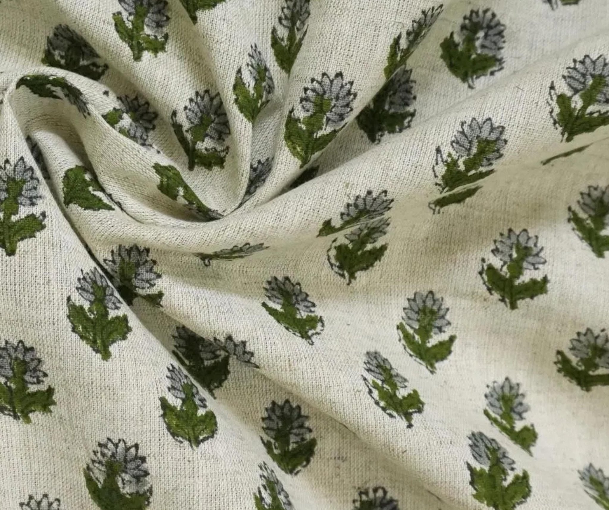 Linen Block Print Cotton Linen Fabric 50 Inch Width Light Weight Linen Natural Base Color Curtains and Drapes Handmade Art Pillow Covers Tablecloths and Runners Bedding Tote Bag Lampshades Napkins by Fabritual