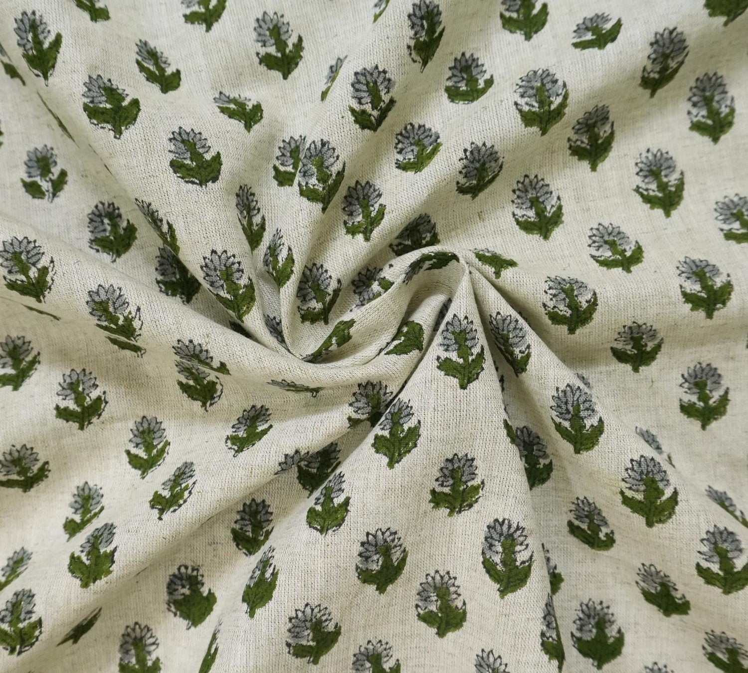 Linen Block Print Cotton Linen Fabric 50 Inch Width Light Weight Linen Natural Base Color Curtains and Drapes Handmade Art Pillow Covers Tablecloths and Runners Bedding Tote Bag Lampshades Napkins by Fabritual