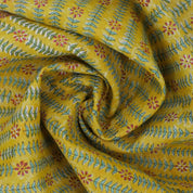 Handmade Boho Brown and Blue Floral Pure Linen Textiles Fabric for Farmhouse Decor with Taru Design