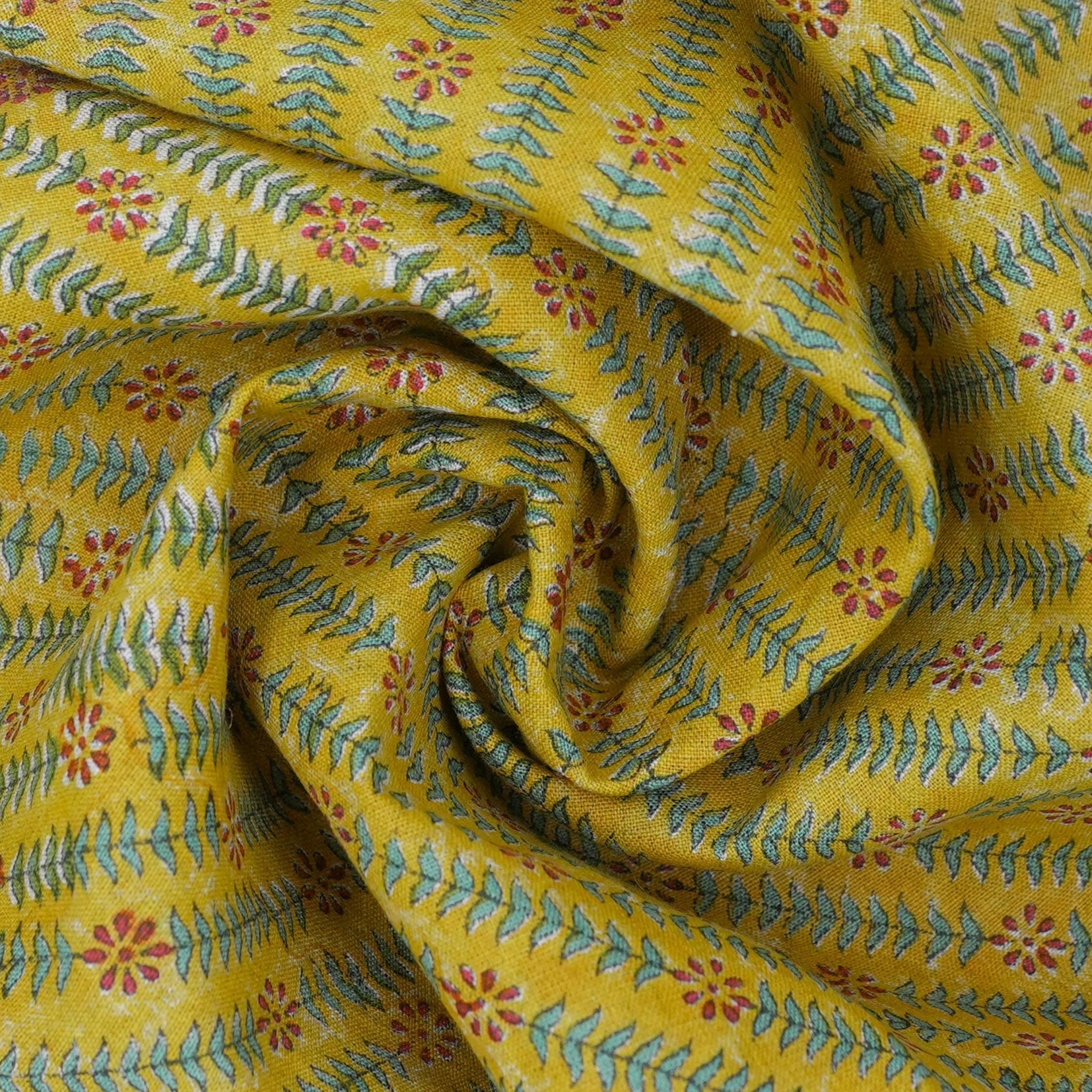 Handmade Boho Brown and Blue Floral Pure Linen Textiles Fabric for Farmhouse Decor with Taru Design