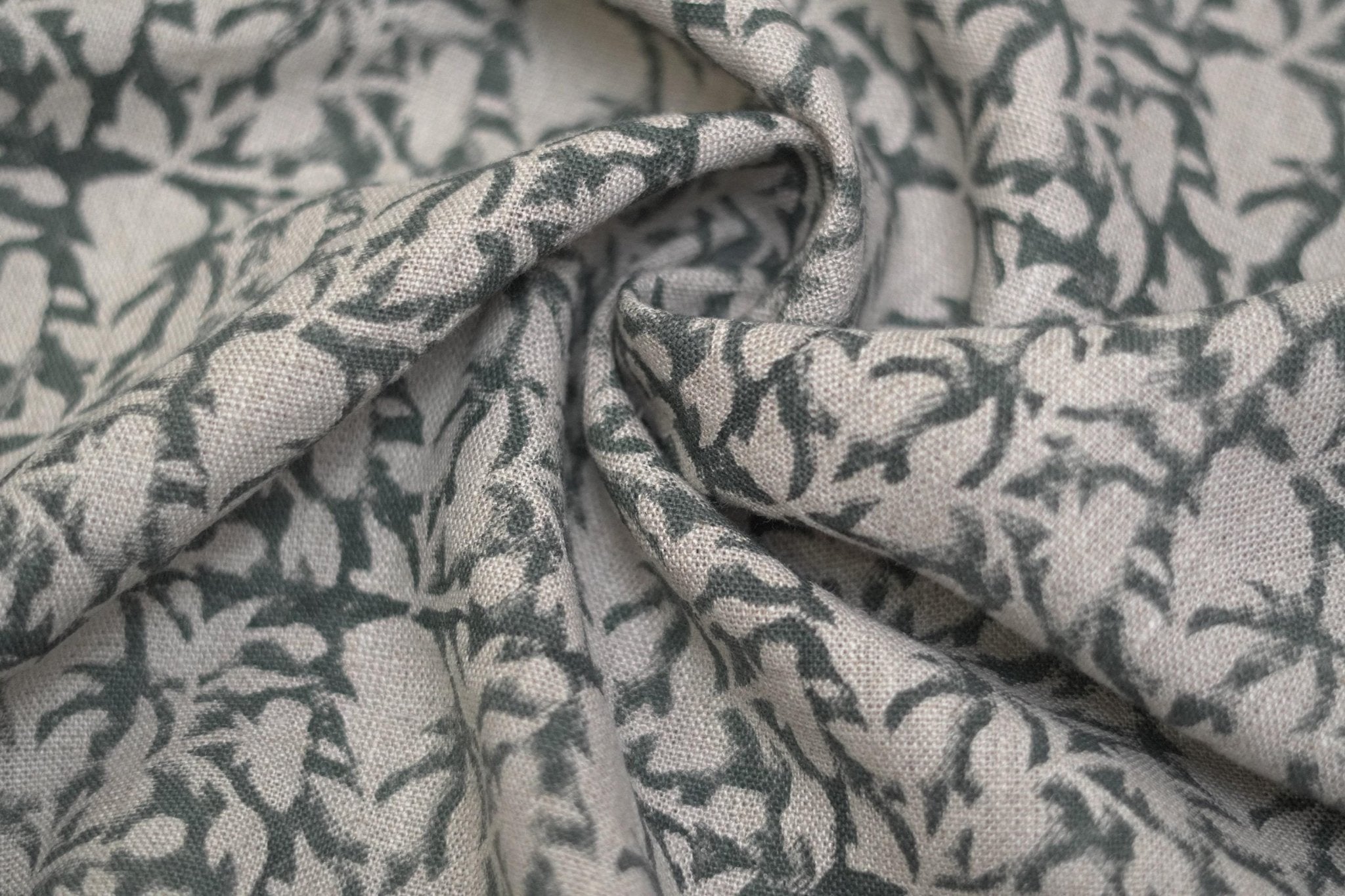 Handcrafted Indian Block Printed Premium Gray Floral Thick Linen 58" Wide Fabric – Midnight Gudhal
