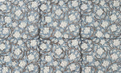 Handmade Block Printed Duck Canvas Fabric in Bluish & Beige Floral for Decorative Cushion & Curtain Covers - Amritvela