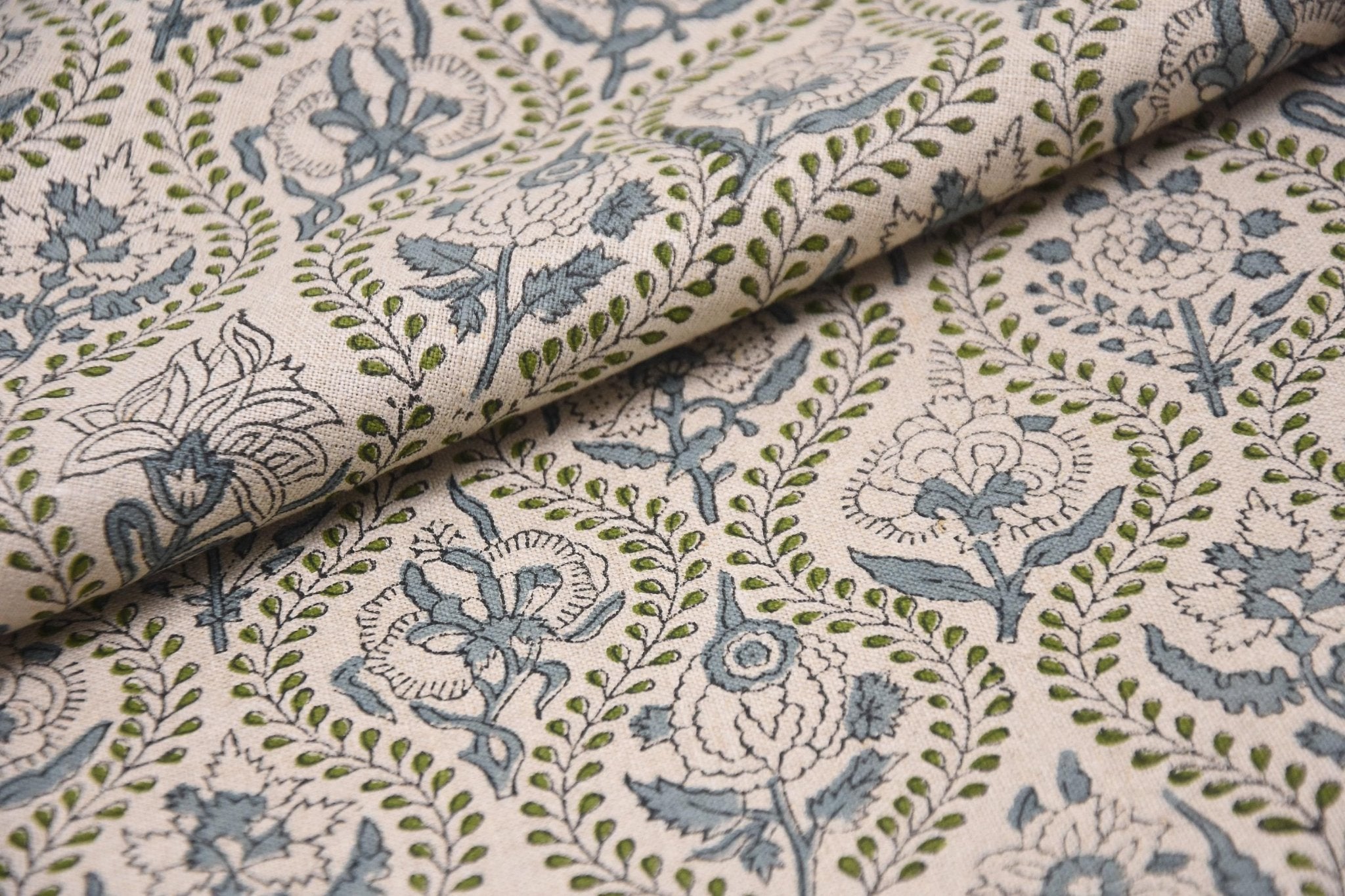 Linen Block Print Fabric 58 Inch Width Medium Weight Linen Natural Base Color Curtains and Drapes Upholstery Pillow Covers Tablecloths and Handwashable Runners Bedding Tote Bag Lampshades by Fabritual