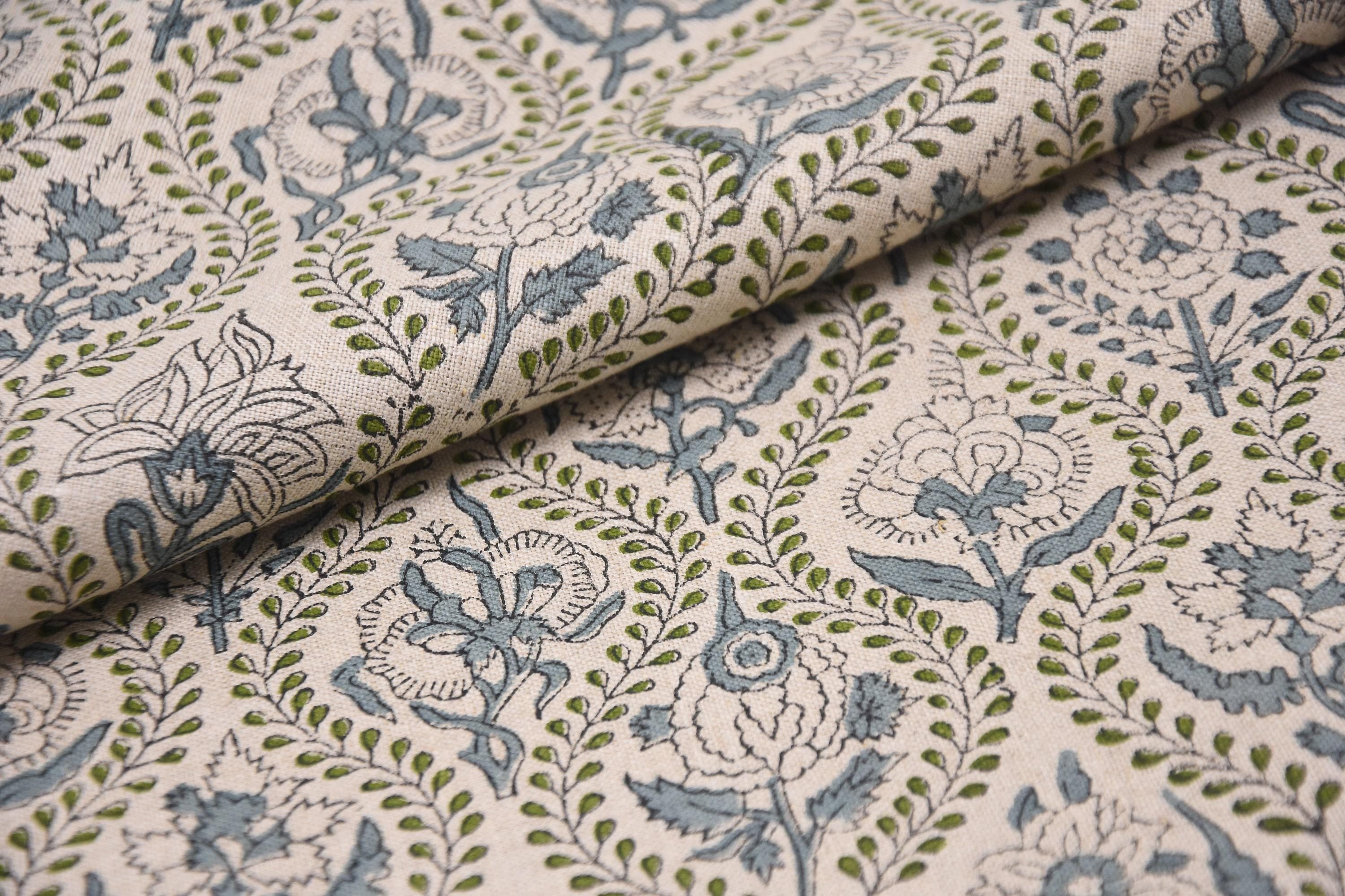 Linen Block Print Fabric 58 Inch Width Medium Weight Linen Natural Base Color Curtains and Drapes Upholstery Pillow Covers Tablecloths and Handwashable Runners Bedding Tote Bag Lampshades by Fabritual