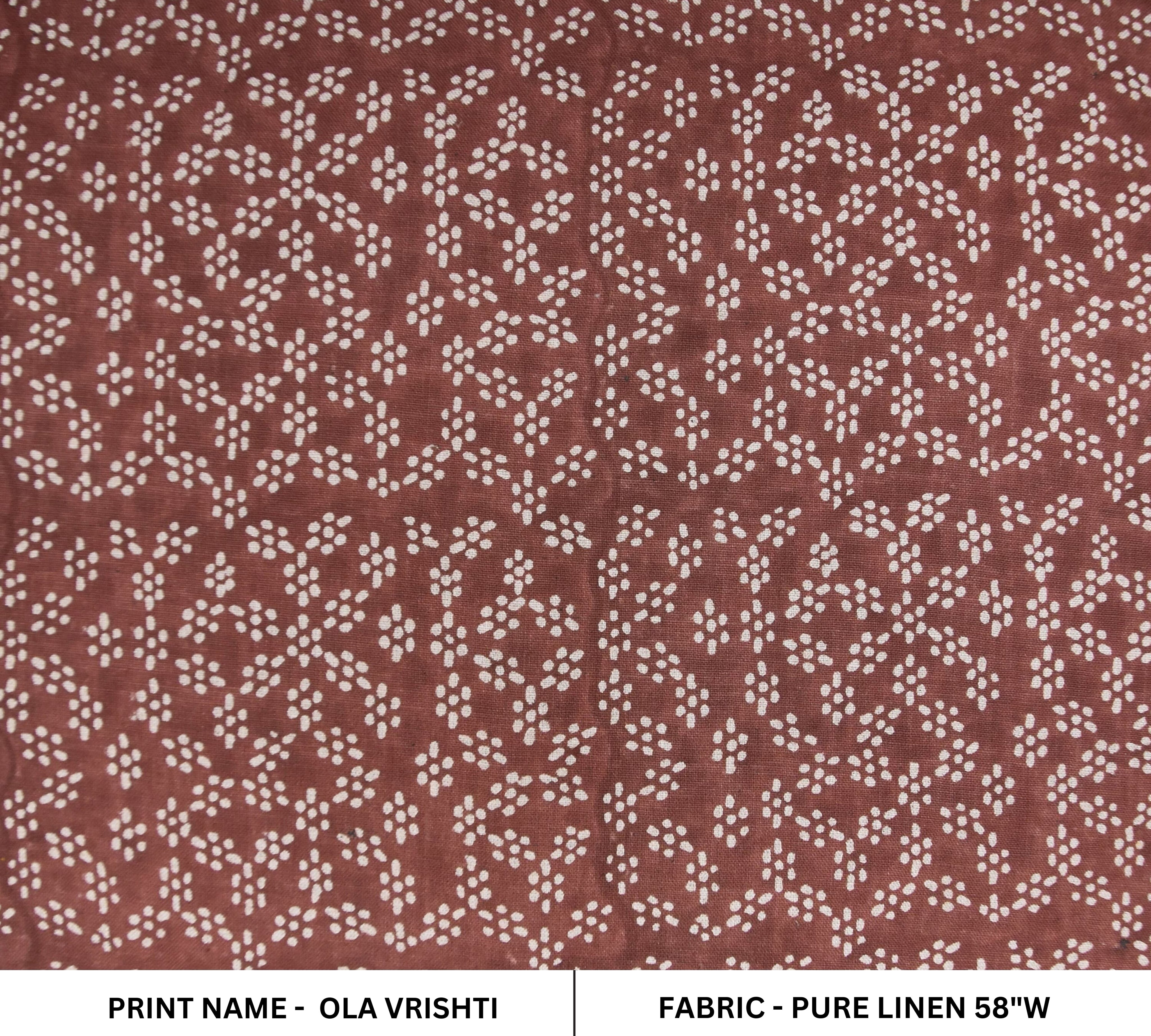 Polka dots pure linen 58" wide block print fabric, linen curtains fabric, hand block linen, Indian textiles - OLA VRISHTI