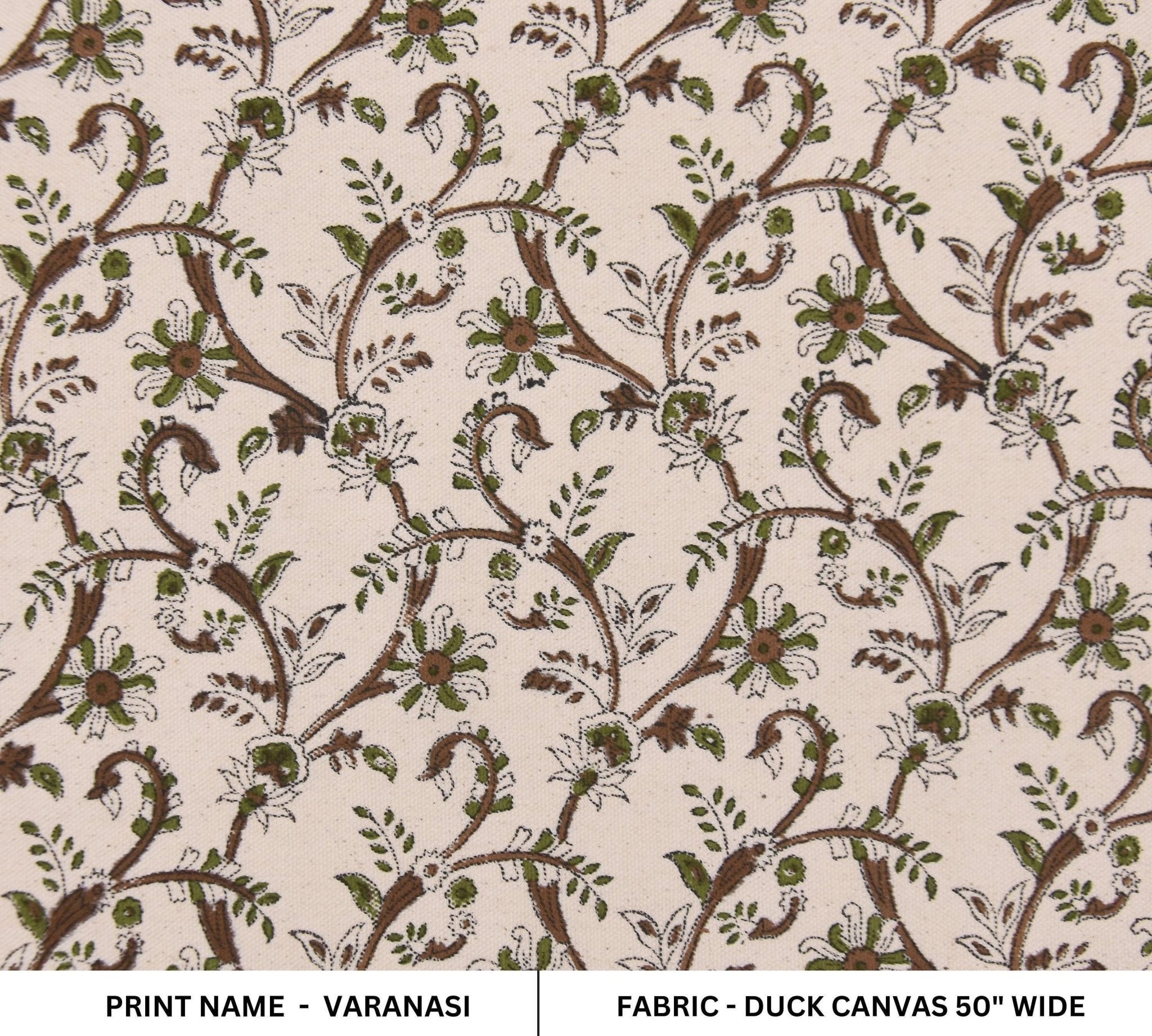 Cotton Block Print Fabric 50 Inch Width Medium Weight Duck Canvas Beige Base Color Curtains and Drapes Pillow Covers Tablecloths and Runners Bedding Tote Bag Lampshades Napkins by Fabritual