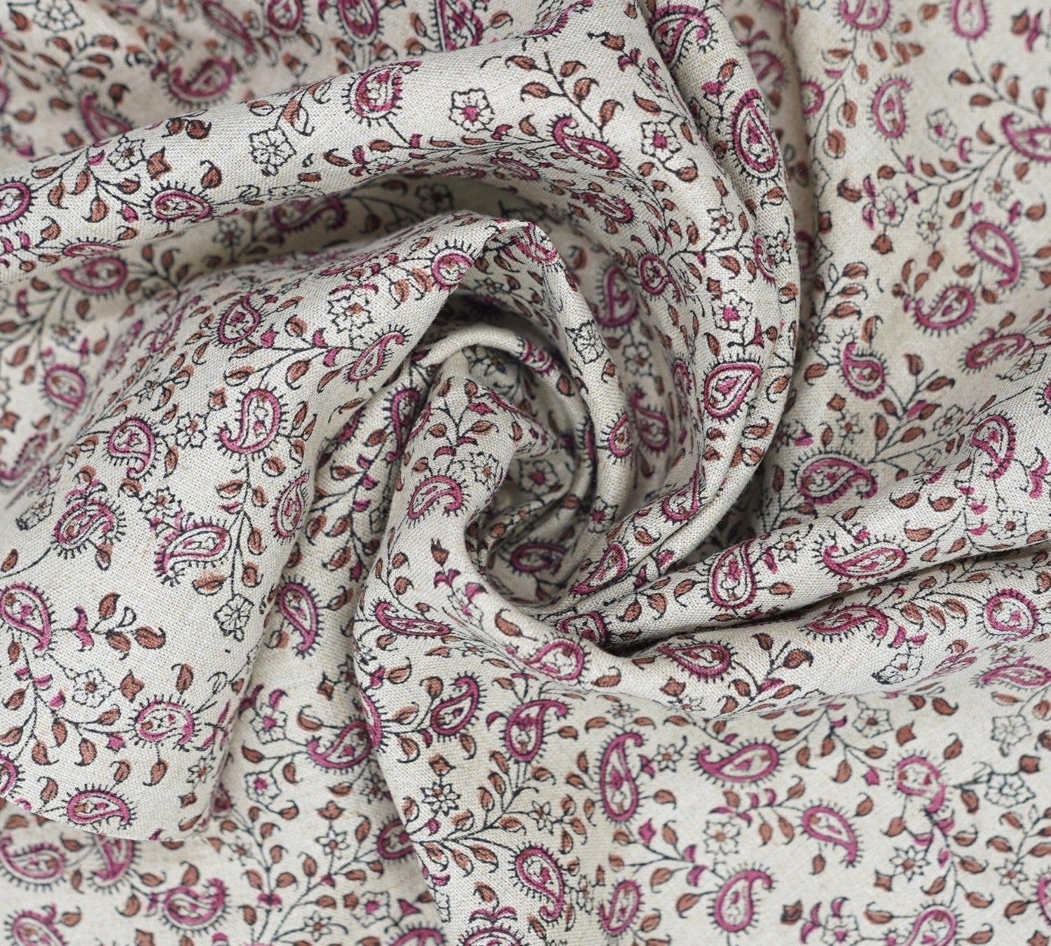 Handmade Craftsmanship Mediumweight Pink Floral Keri Jaal Pure Linen Fabric