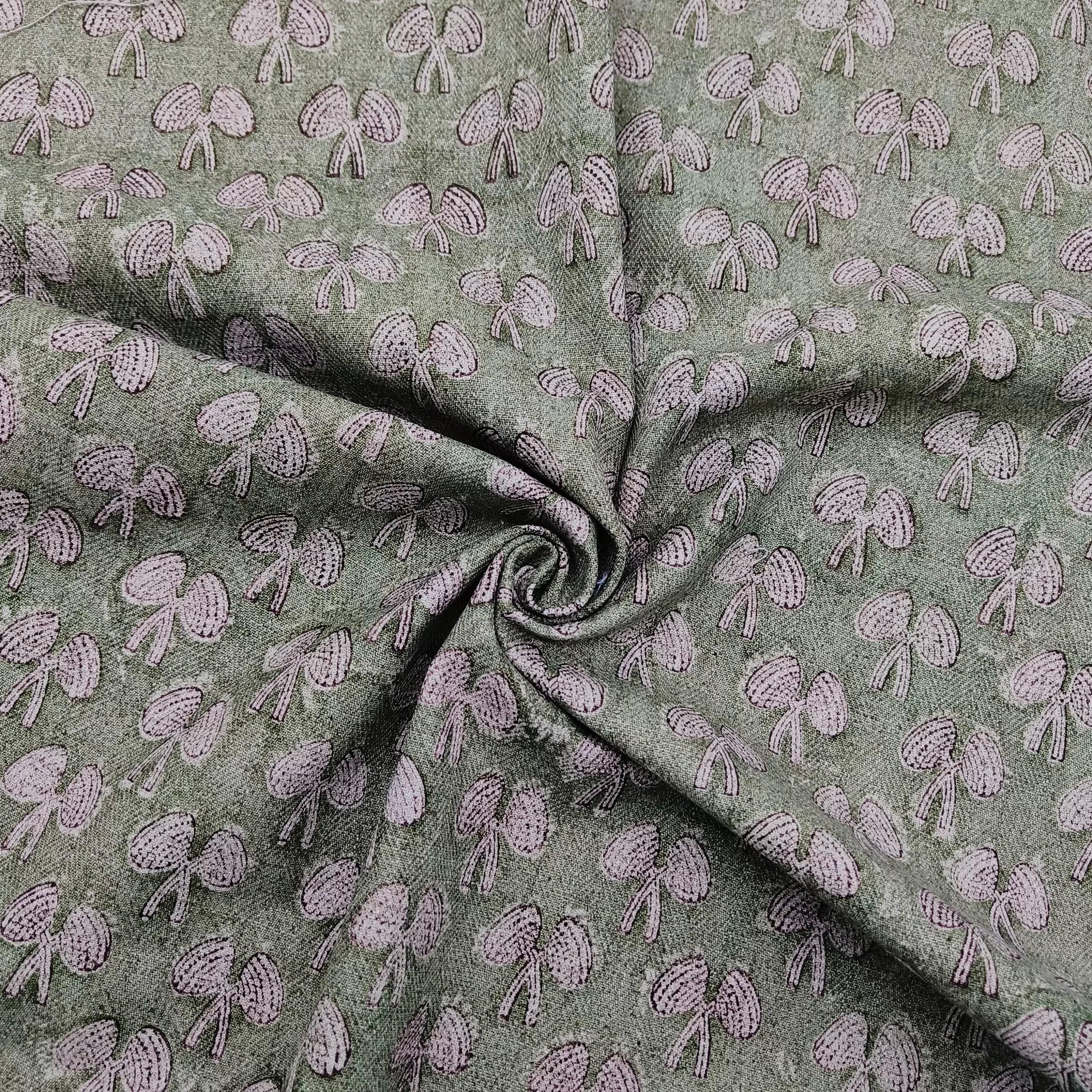 Indian Mushroom Light Pink and Green Floral Cushion Fabric on Thick Linen for Living Room Decor