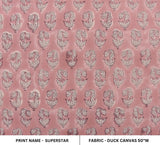 Indian Craftsmanship Pink and Silver Floral Block Printed Duck Canvas Fabric - SUPER STAR