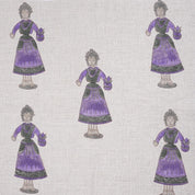 Handmade Art Block Print Decorative Katputli in Purple and Gray on Pure Linen Fabric for Cushion Cover