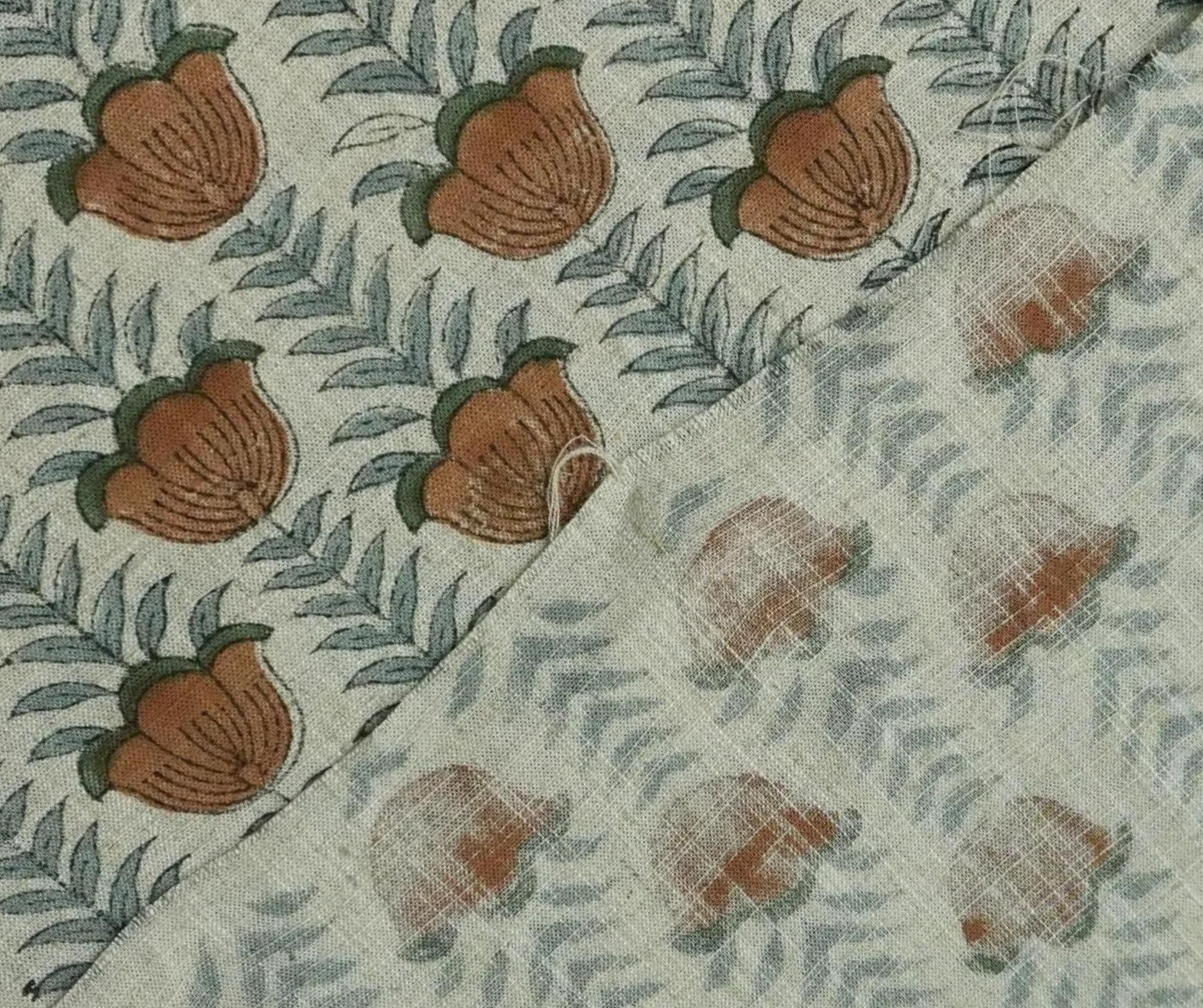 Block Print Fabric 58 Inch Width Light Weight Viscose Linen Natural Base Color and Floral Print Curtains and Drapes Tablecloths and Runners Bedding Tote Bag Lampshades Napkins by Fabritual