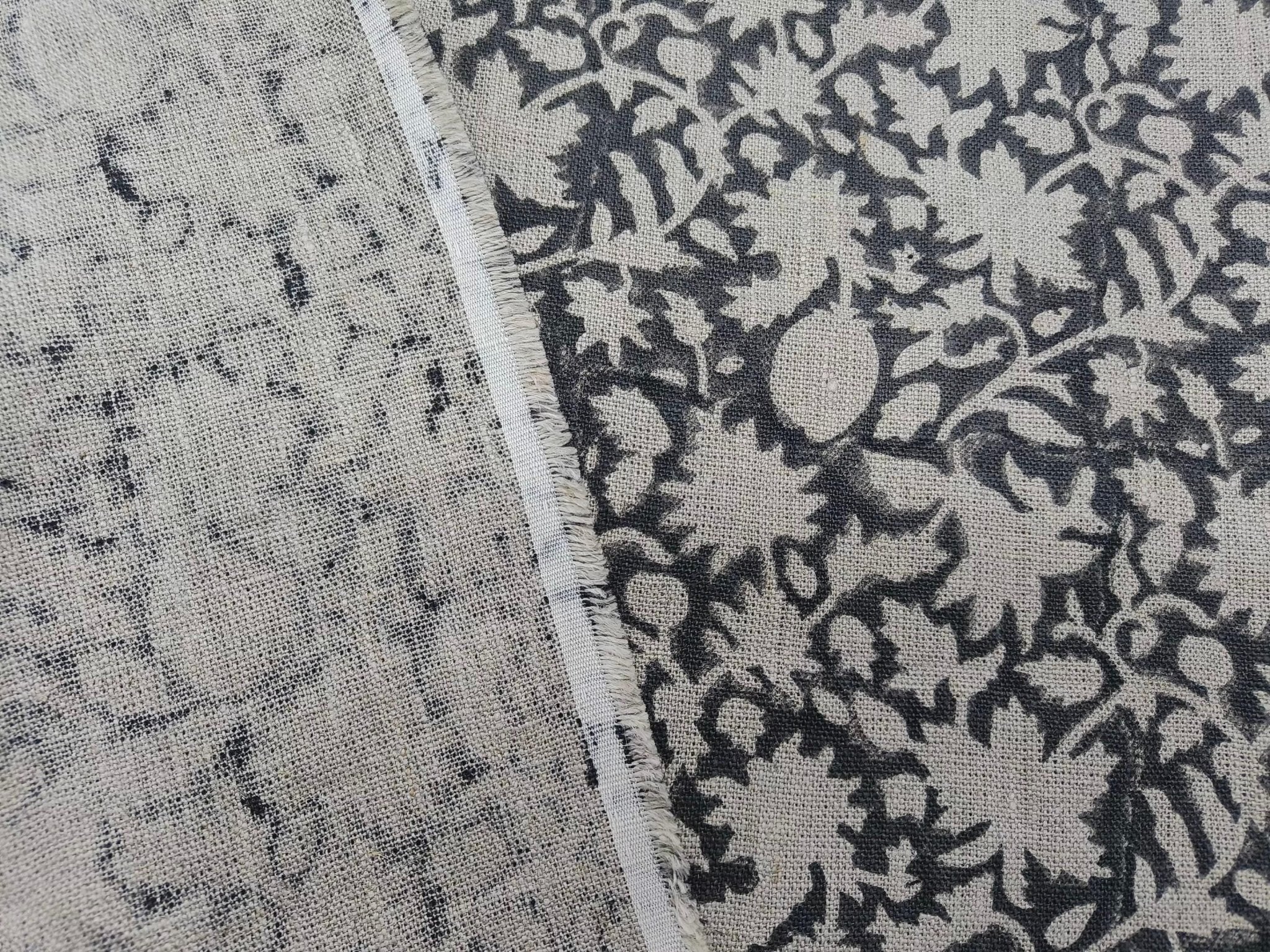 Linen Block Print Fabric 58 Inch Width Heavy Weight Linen Natural Base Color Curtains and Drapes Upholstery Handmade Art Pillow Covers Tablecloths and Runners Bedding Tote Bag Lampshades Napkins by Fabritual