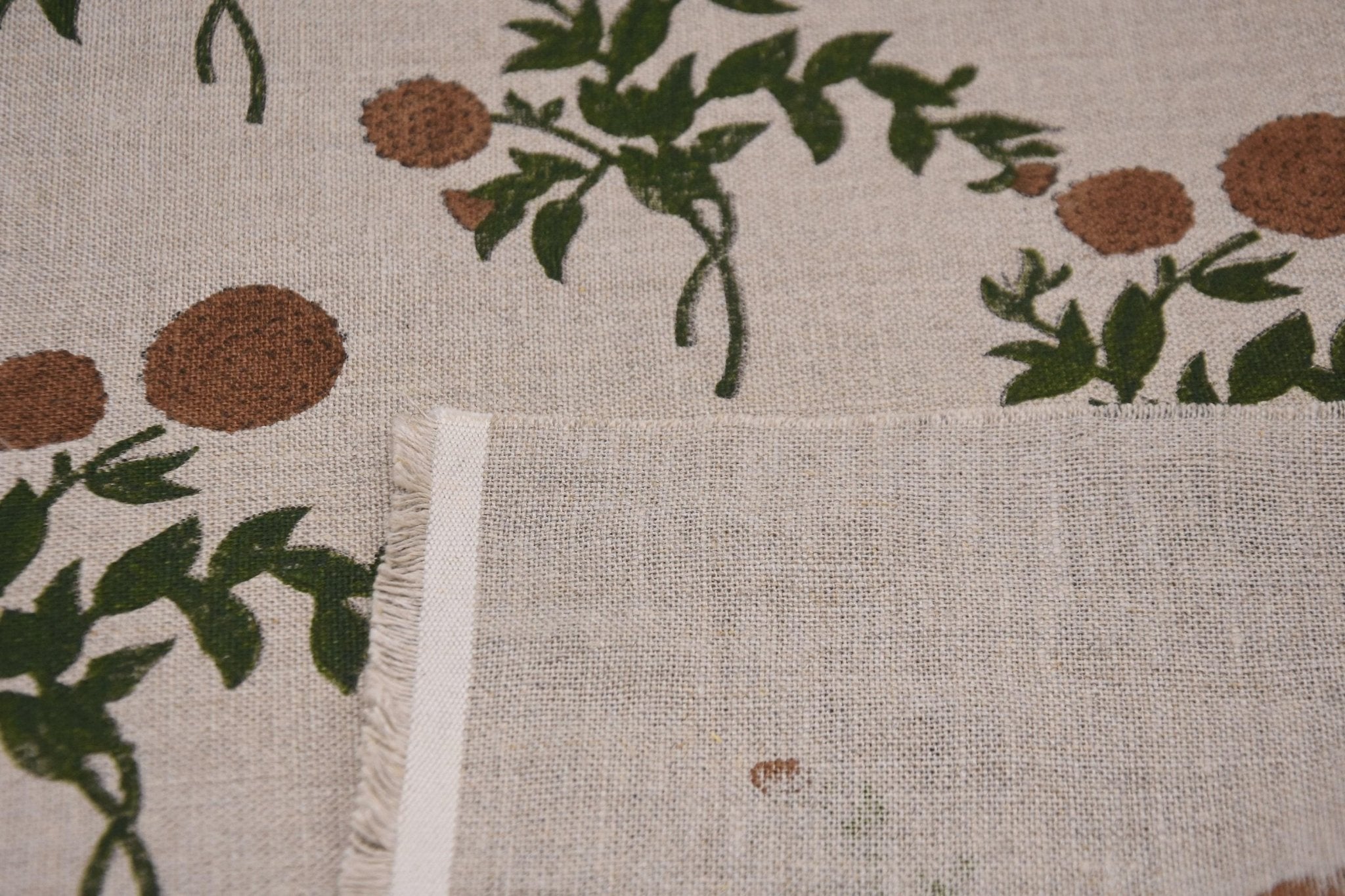 Linen Block Print Fabric 58&quot; Width Heavy Linen Natural Base Color Curtains and Drapes Upholstery Pillow Covers Bedding Tote Bag by Fabritual