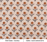 Handmade Throw Block Printed Orange Boho Floral Fabric on Duck Canvas For Home Decor - PUKHRAJ