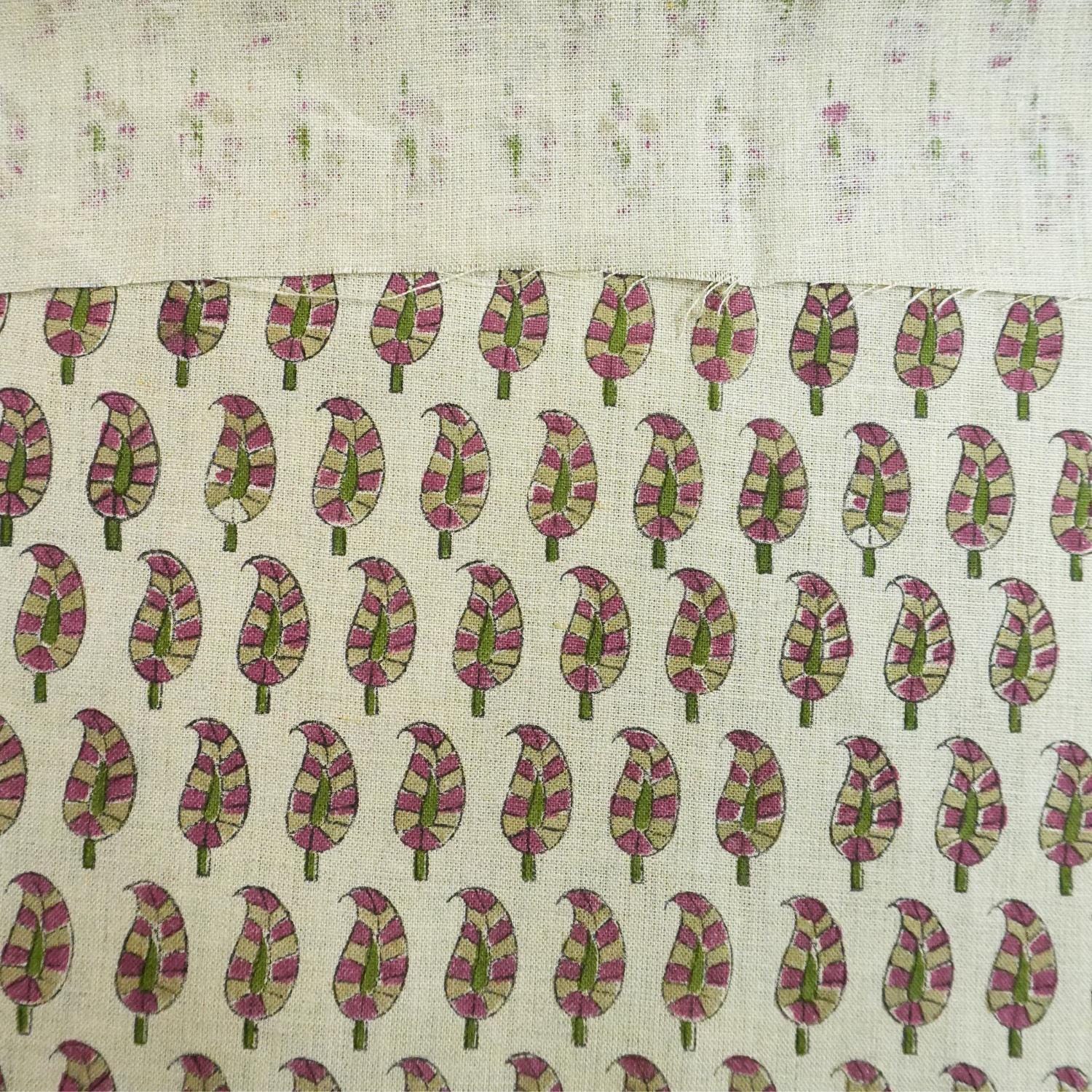 Linen Block Print Fabric 58 Inch Width Medium Weight Linen Natural Base Color Curtains and Drapes Upholstery Handmade Art Pillow Covers Tablecloths and Runners Bedding Tote Bag Lampshades Napkins by Fabritual