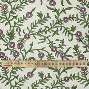 Indian Hand Block Printed Soft Fabric Green Floral on Linen Blend - Shehjan 