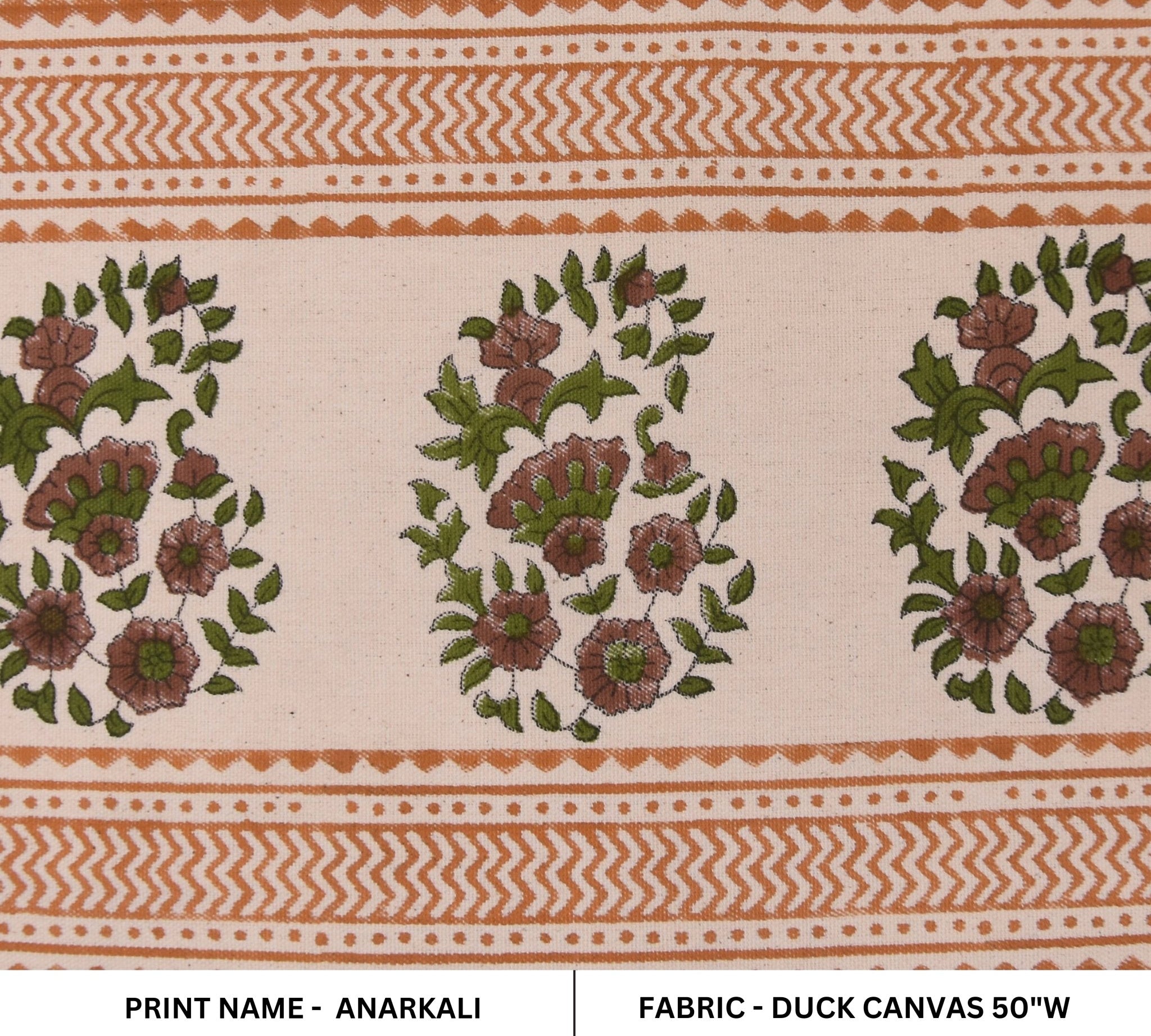 Duck canvas 50" wide, floral handmade art, cushion fabric, block print fabric, decorative cushions - ANARKALI BORDER