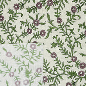 Indian Hand Block Printed Soft Fabric Green Floral on Linen Blend - Shehjan 