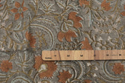 Indian Hand Stamped Block Printed Thick Linen Pure Fabric in Bronze and Gray Floral for Living Room Decor – Kundanvan