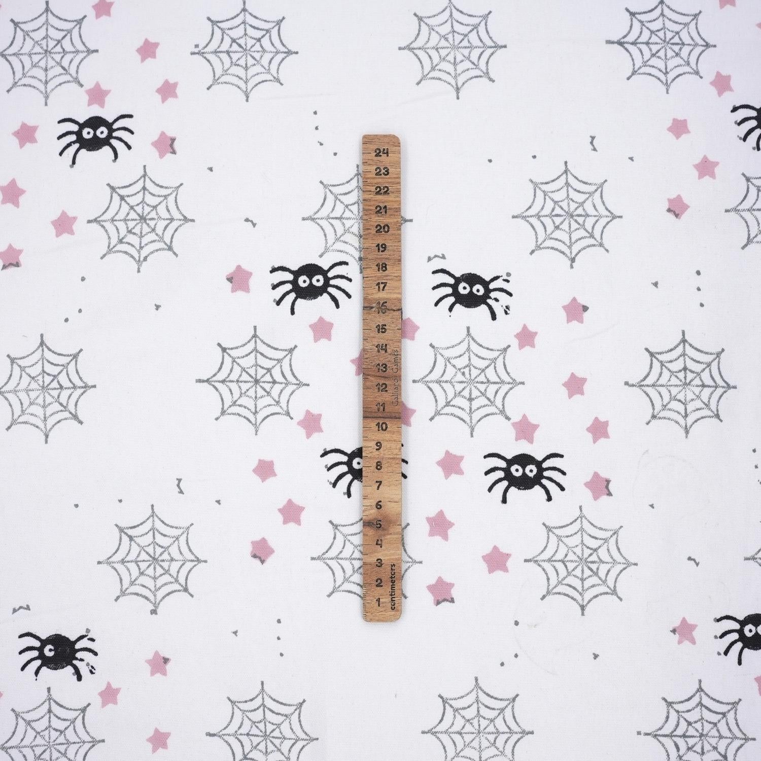 Indian Hand Block Black and Gray Spider Print Cuchion Cover Fabric for Halloween Decor in Thick Cotton White