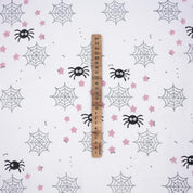 Indian Hand Block Black and Gray Spider Print Cuchion Cover Fabric for Halloween Decor in Thick Cotton White