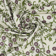 Indian Hand Block Printed Soft Fabric Green Floral on Linen Blend - Shehjan 