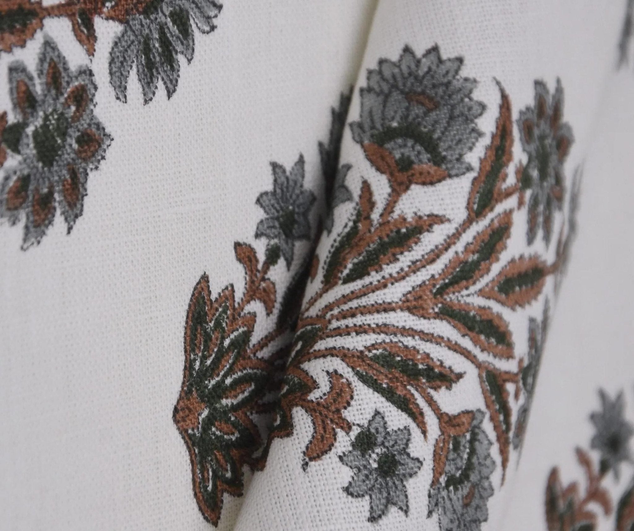 Linen Block Print Fabric Off White linen 58 Inch Width Medium Weight Linen Natural Base Color Curtains and Drapes Upholstery Handmade Art Pillow Covers Tablecloths and Runners Bedding Tote Bag Lampshades Napkins by Fabritual