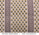 Handcrafted Block Print Green Grass Canvas Fabric - Kesariya