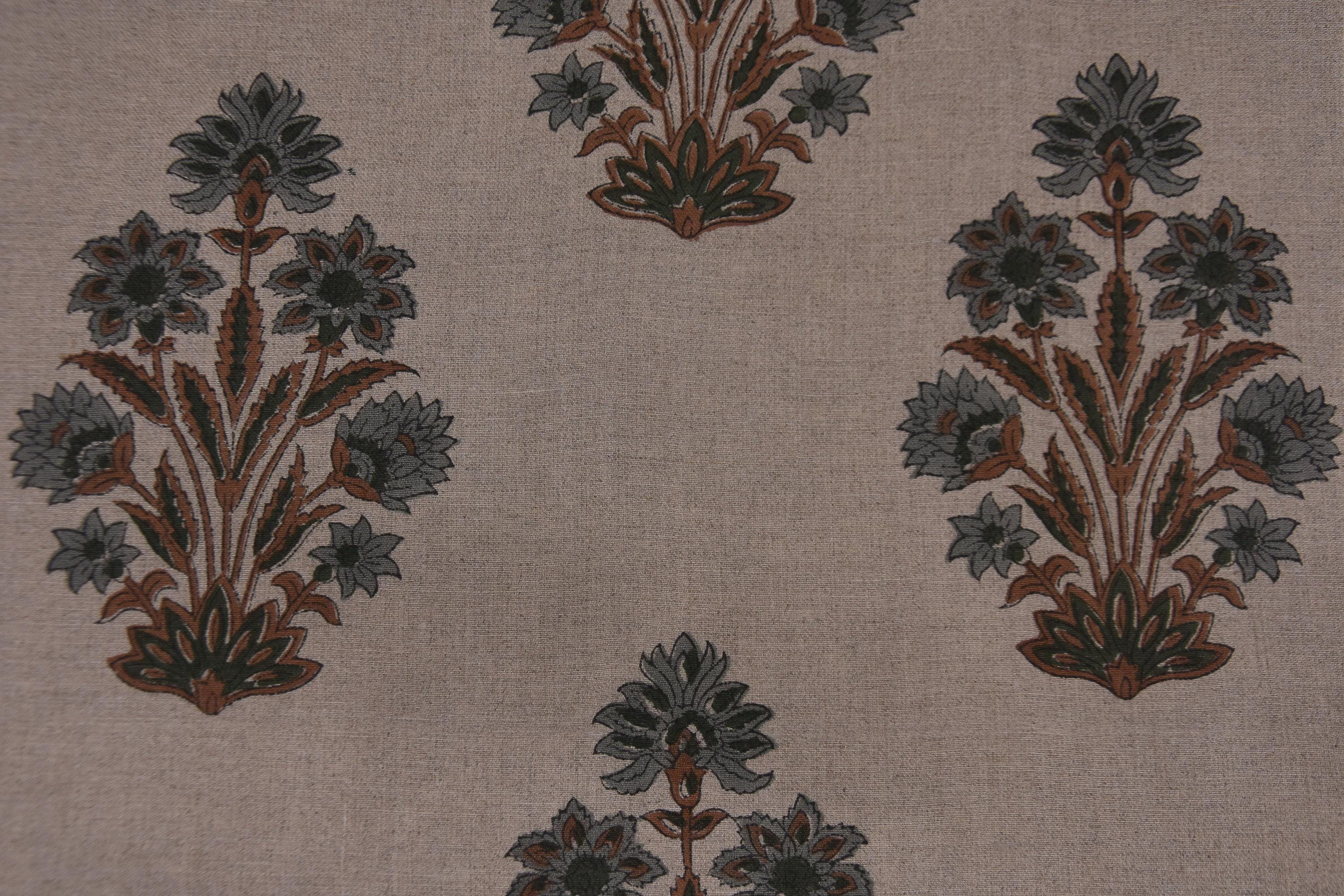 Linen Block Print Fabric 58 Inch Width Medium Weight Linen Natural Base Color Curtains and Drapes Upholstery Handmade Art Pillow Covers Tablecloths and Runners Lampshades Napkins by Fabritual