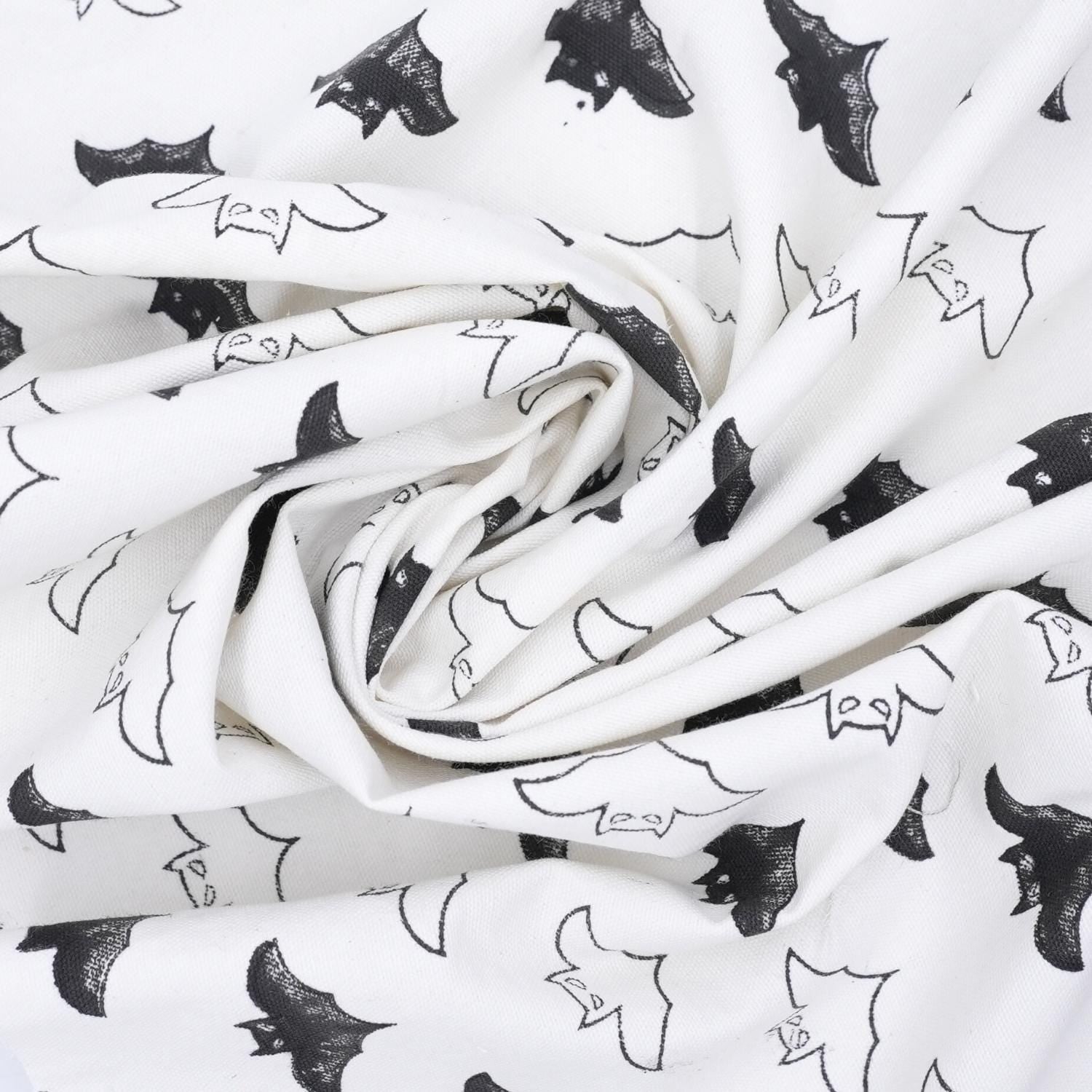 Hand Block Print Cuhion Cover Fabric on Thick Cotton White with Black Bat Design