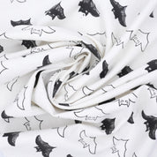 Hand Block Print Cuhion Cover Fabric on Thick Cotton White with Black Bat Design