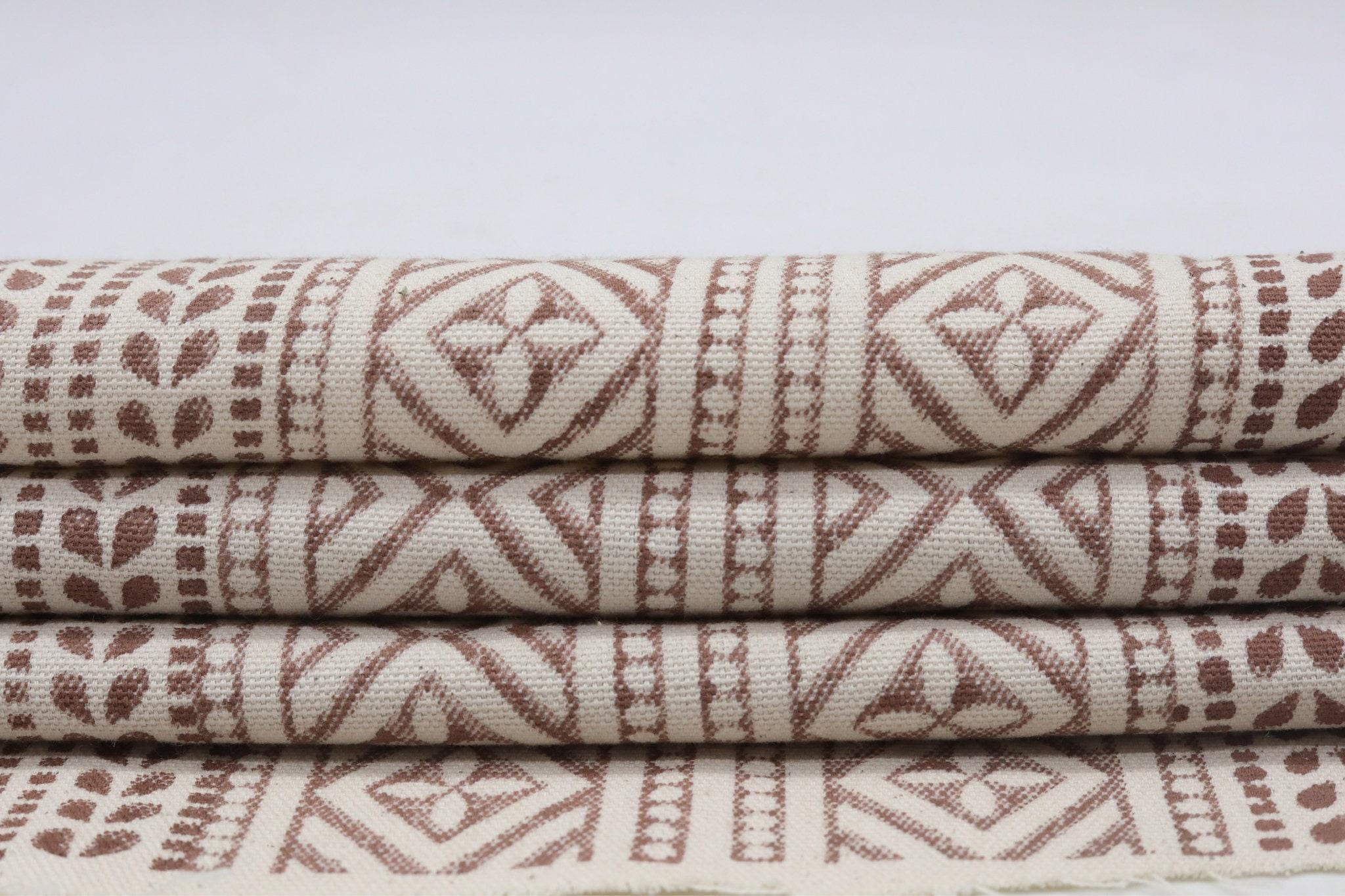 Cotton Block Print Fabric 50 Inch Width Medium Weight Duck Canvas Beige Base With Brown Color Design To Make Curtains and Drapes Pillow Covers Tablecloths and Runners Bedding Tote Bag Napkins by Fabritual