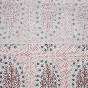 Indian Ancient Block Print Window Curtain Fabric on Natural Linen with Brown and Gray Floral - Vatika Design