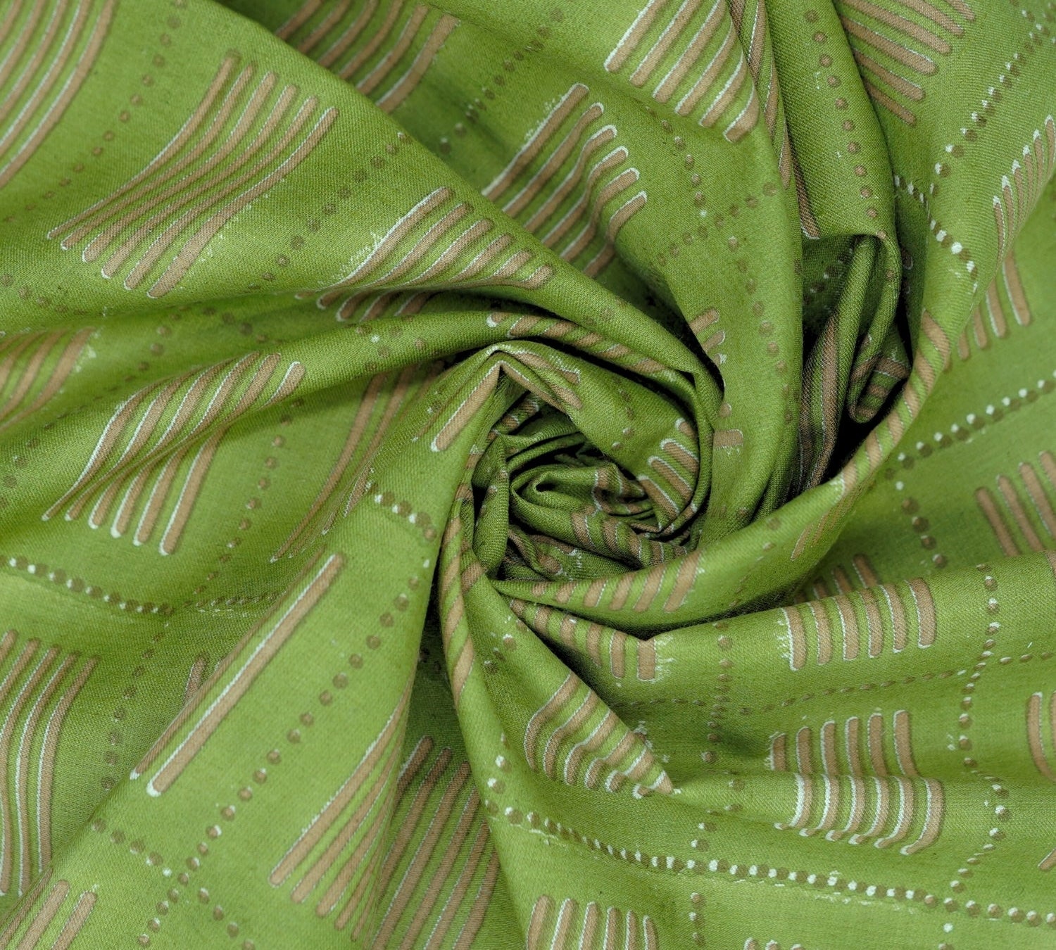 Traditional Boho Green Floral Linen Blend Fabric Lightweight Décor Textile - Yug Design