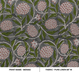 Handblock Printed Throw Red and Green Floral 100% Pure Linen Fabric For Farmhouse - MERAKI