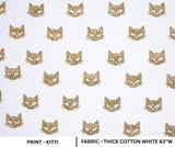 Handcrafted Cushion Cover Fabric in Thick Cotton White with Brown Kitti Print Design