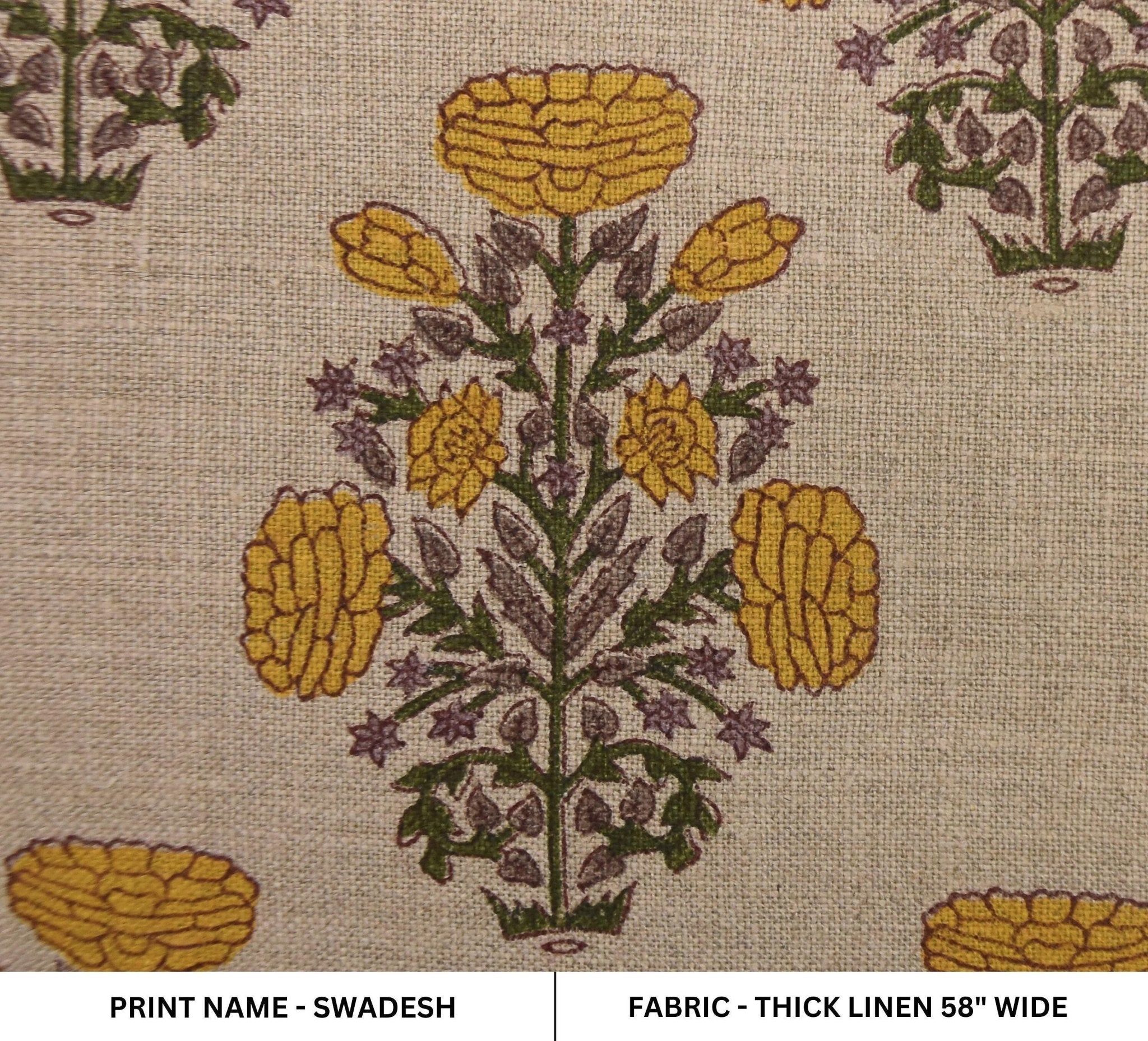 Floral hand block printed linen fabric for cushions and curtains
Thick linen block print fabric for upholstery and decorative pillows
Indian block printed linen for rustic boho napkins and runners.