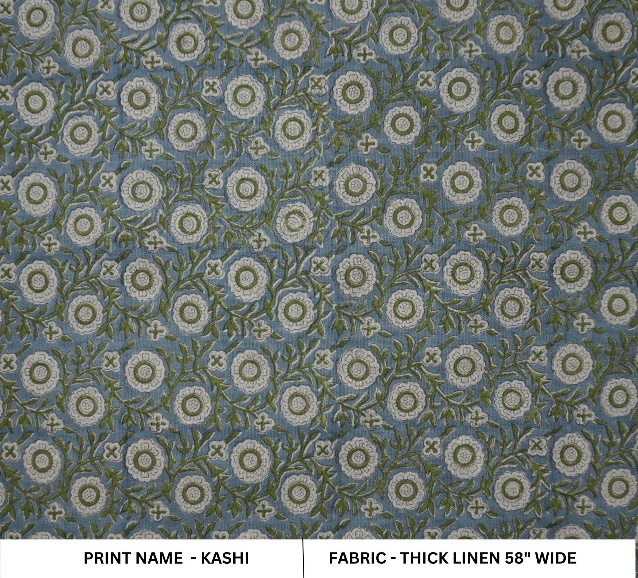 Linen Block Print Fabric 58 Inch Width Heavy Weight Linen Natural Base Color Curtains and Drapes Upholstery Handmade Art Pillow Covers Tablecloths and Runners Bedding Tote Bag Lampshades Napkins by Fabritual