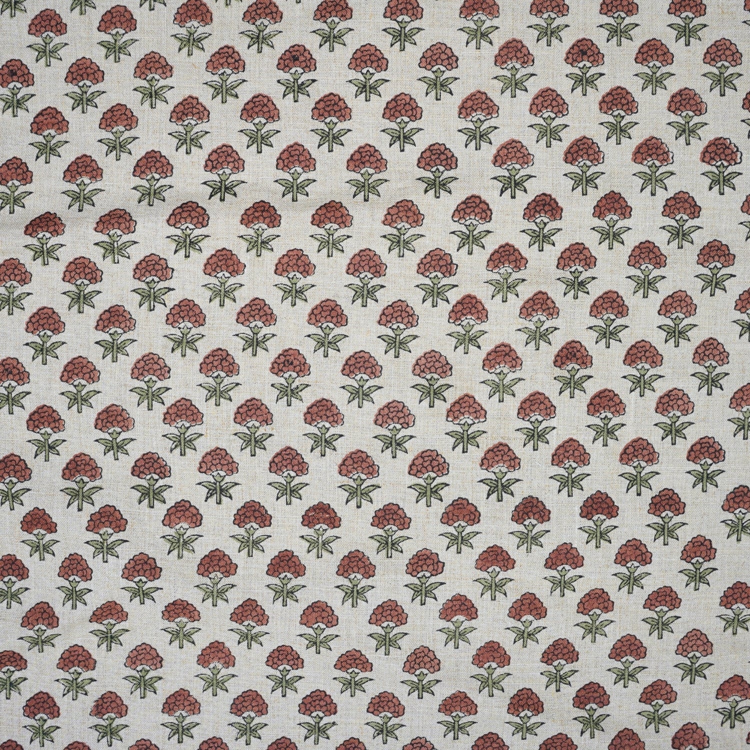 Handmade Floral Block Printed Brown Pure Linen Fabric Customizable Home Decor – Strawberry