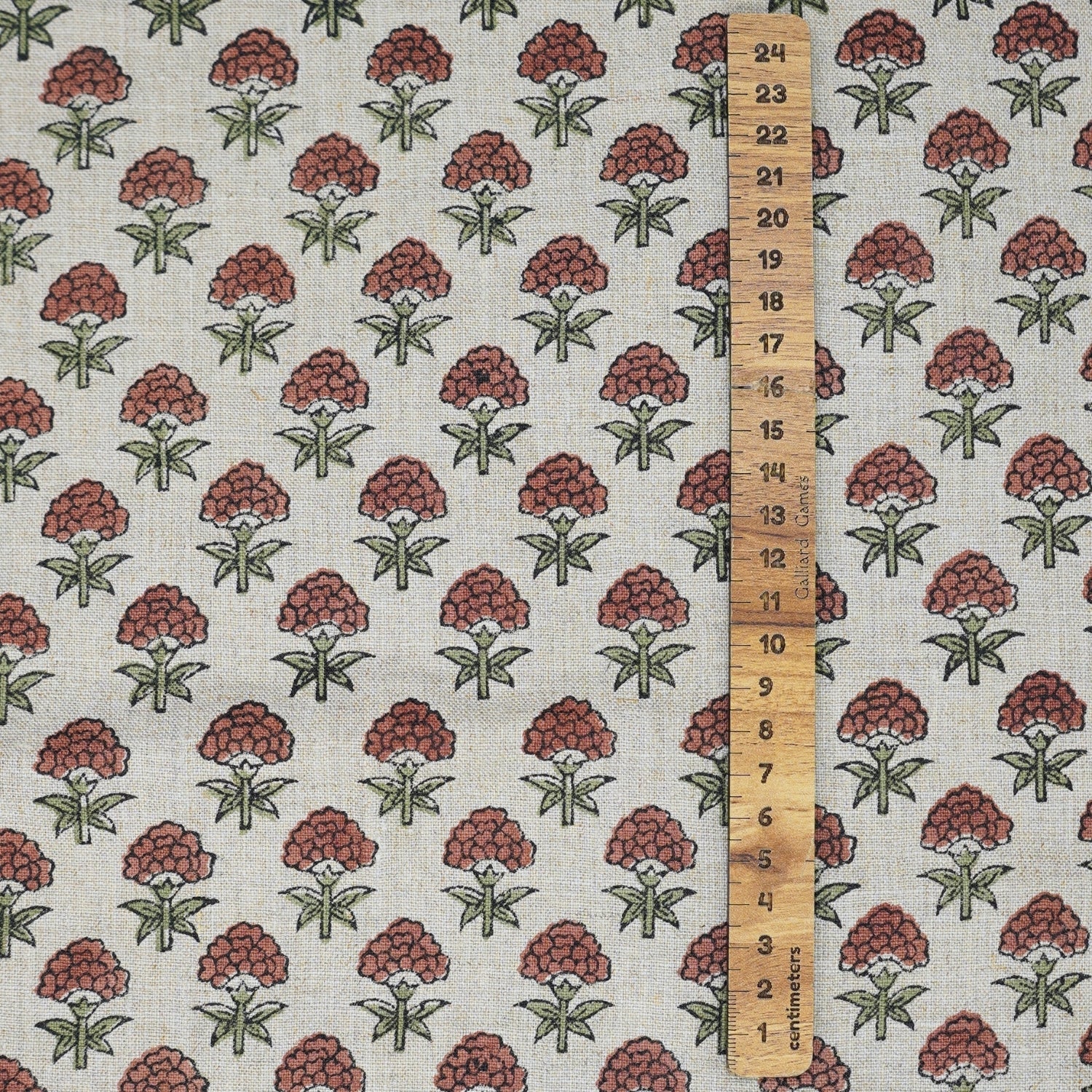 Handmade Floral Block Printed Brown Pure Linen Fabric Customizable Home Decor – Strawberry