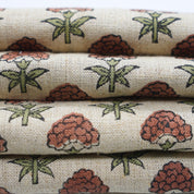 Handmade Floral Block Printed Brown Pure Linen Fabric Customizable Home Decor – Strawberry