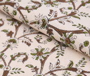 Cotton Block Print Fabric 50 Inch Width Medium Weight Duck Canvas Beige Base Color Curtains and Drapes Pillow Covers Tablecloths and Runners Bedding Tote Napkins by Fabritual