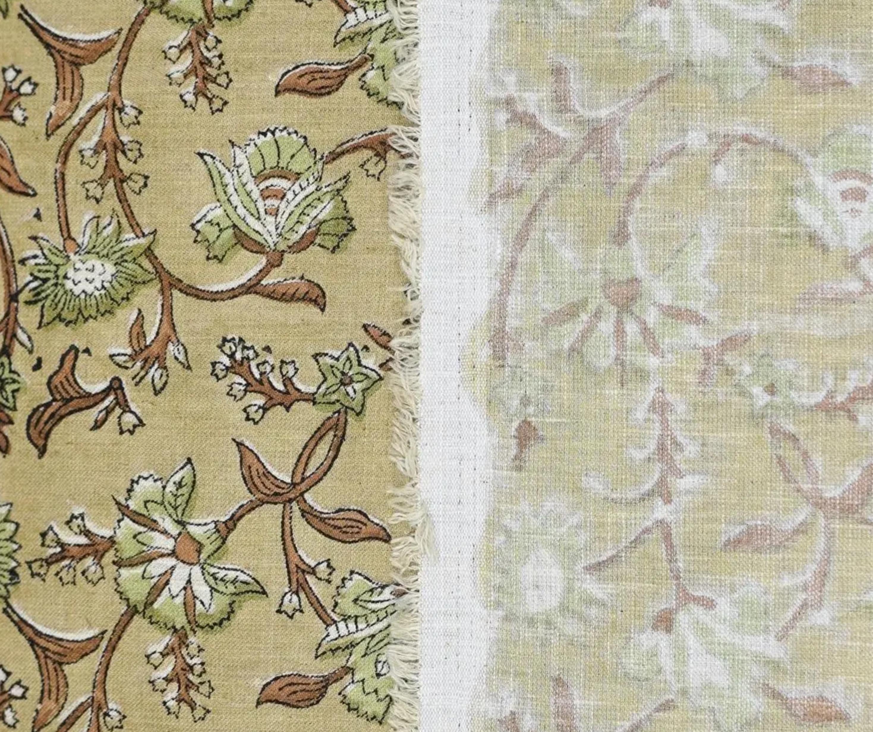 Linen Block Print Fabric Linen Blend 58 Inch Width Light Weight Linen Natural Base Color Curtains and Drapes Upholstery Handmade Art Pillow Covers Tablecloths and Runners Bedding Tote Bag Lampshades by Fabritual